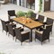 9-Piece Outdoor Dining Set with Solid Acacia Wood Table, Mix Brown PE Rattan Chairs